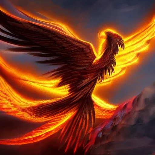 Image similar to fantasy phoenix with wing on fire, high detail, fantasy art, concept art, 4 k, ultra detail, computer art