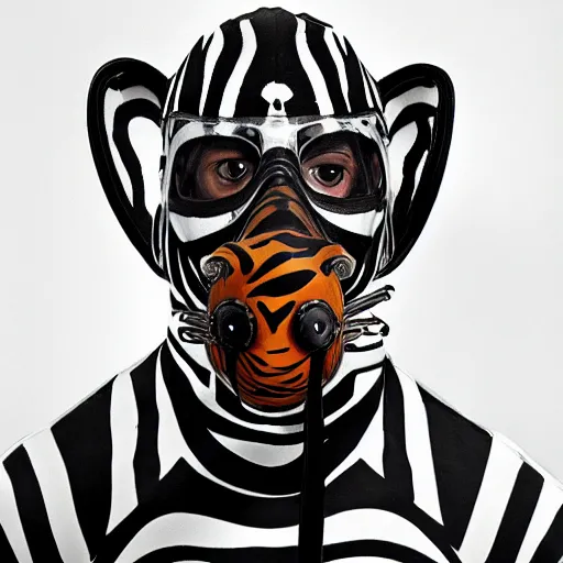 Prompt: portrait of a tiger wearing gasmask by Johanna Martine and Peter Kemp