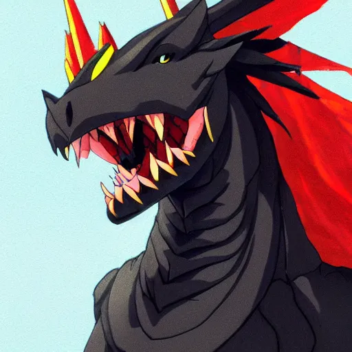 Image similar to high quality portrait of a black dragon. art by makoto shinkai, crunchyroll, pixiv, danbooru, hd, headshot, cinematic still, detailed anime face, bokeh, digital art, cel shading, vivid colors, ambient lighting