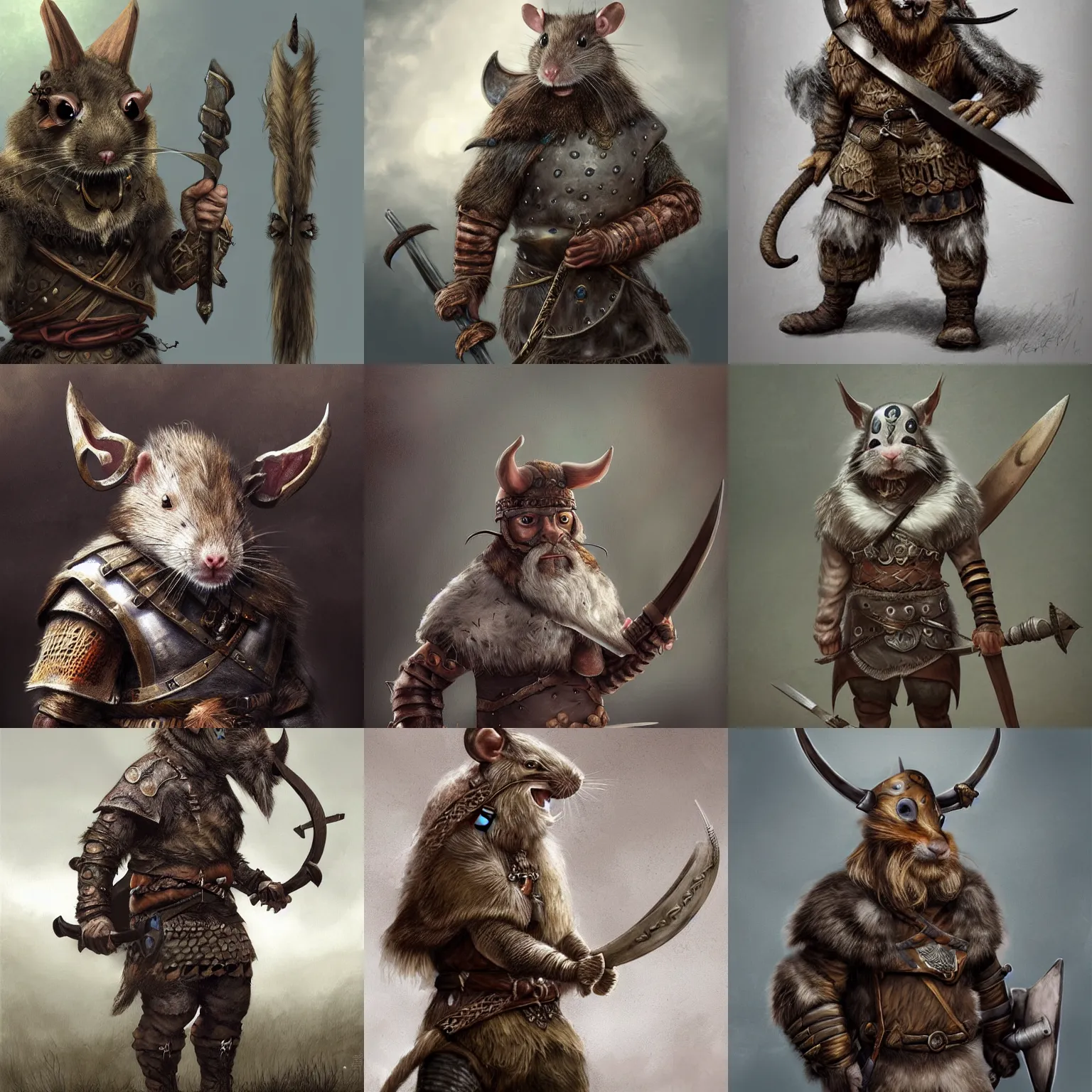 Prompt: a rat dressed as a viking warrior, fantasy art, lifelike, rat man, digital art, trending on artstation