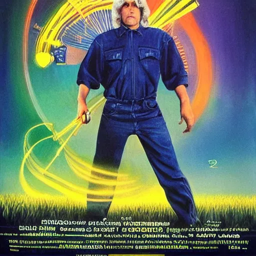 Prompt: lawnmower man movie poster. hyperdetailed photorealism