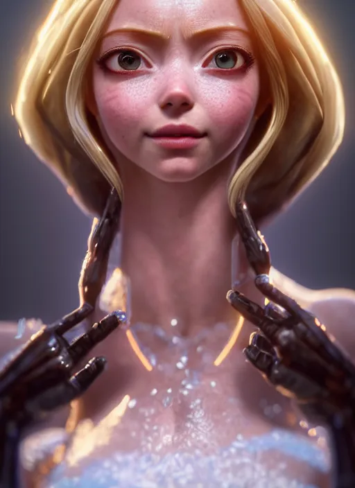 Image similar to Alita as Elsa, au naturel, hyper detailed, digital art, trending in artstation, cinematic lighting, studio quality, smooth render, unreal engine 5 rendered, octane rendered, art style by klimt and nixeu and ian sprigger and wlop and krenz cushart