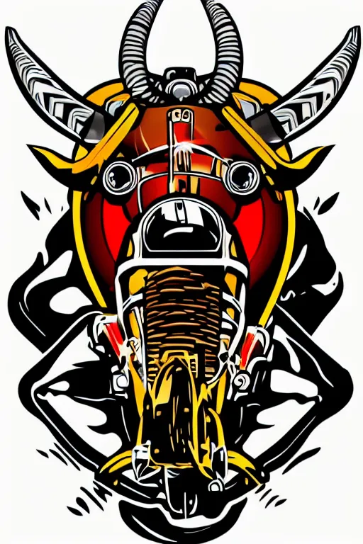 Image similar to A portrait of a biker bull, sticker, highly detailed, colorful, illustration, smooth and clean vector curves, no jagged lines, vector art, smooth