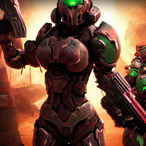 Image similar to female doom slayer