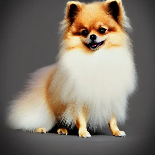Prompt: Great Pomeranian, photorealistic, photography, wife angle