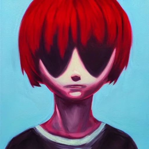 Image similar to expressive oil painting of the character madotsuki from the game yume nikki