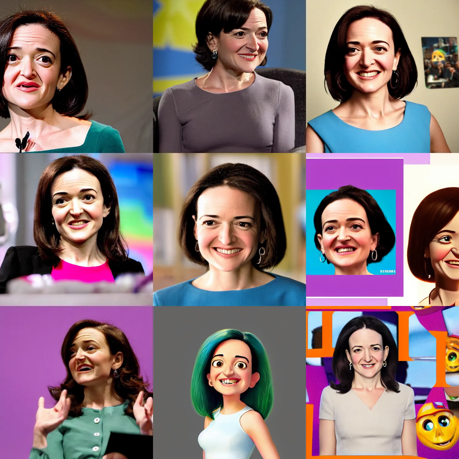 Prompt: Sheryl Sandberg Pixar character