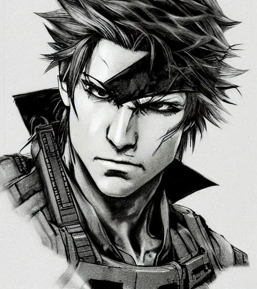 Prompt: solid snake by yoshitaka amano, concept art, final fantasy