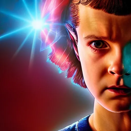 Prompt: eleven from stranger things using her powers, cinematic, epic