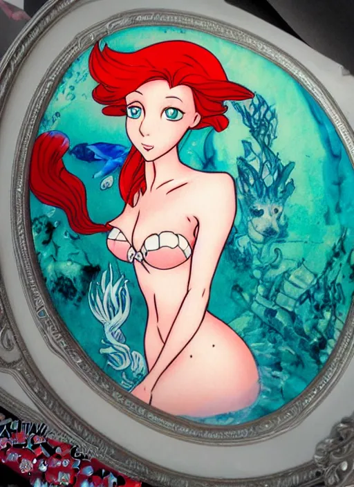 Image similar to portrait of ariel from the little mermaid in yoshitaka amano style