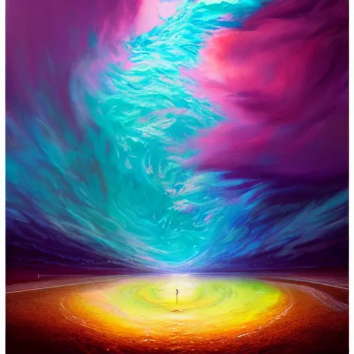 Prompt: the laws of physics break down and there only an infinite present, in which all points in time are equally real. surrealist acrylic painting by andreas rocha and alena aenami, pastel colors, featured on artstation, metaphysical, fluid acrylic pour art, airbrush art, abstract cosmic art