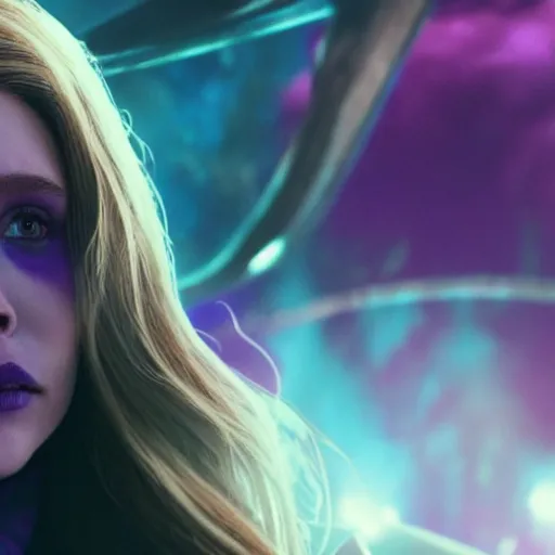 Image similar to Elizabeth Olsen as Thanos, Elizabeth Olsen wearing Thanos attire and makeup, trending on artstation, 4k, 8k.