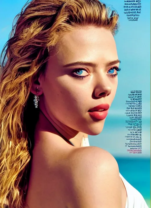 Image similar to scarlett johannson on the cover of swimsuit illustrated 1 9 6 5 by mario testino, sony a 7 r,