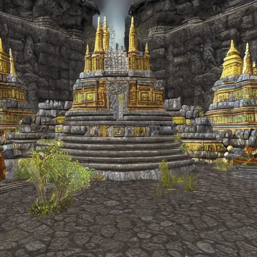 Prompt: a crystalline ancient Indian temple made from soul stones, ornate, beautiful in the style of skyrim by Bethesda Game studios