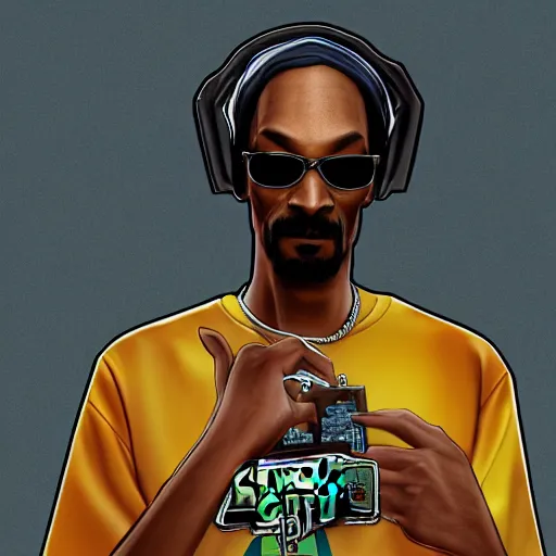 Image similar to Snoop dogg as a character in grand theft auto San andreas, old game, digital art, 8k