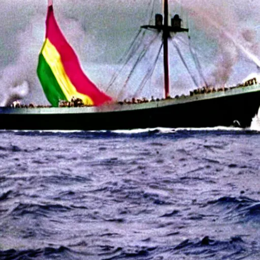 Image similar to the sinking of the rainbow warrior by the dastardly mustache twirling french