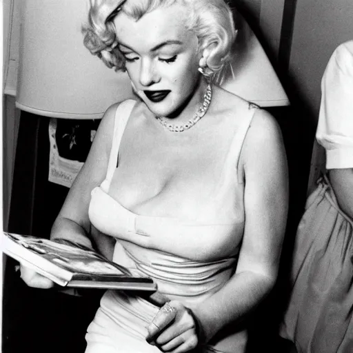 an elderly Marilyn Monroe signing autographs on her | Stable Diffusion ...