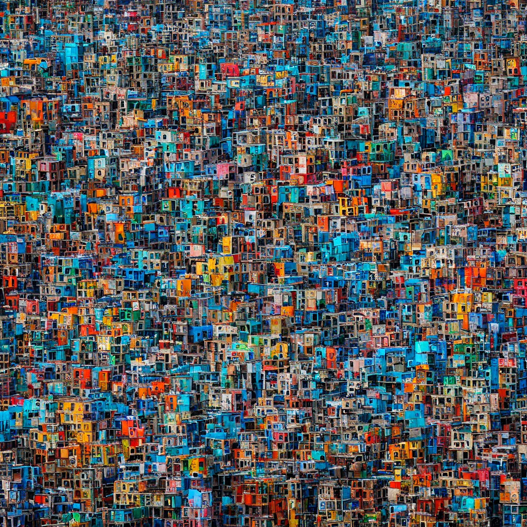 Image similar to close - up swirling towers made up of colourful makeshift squatter shacks, faded colours, neutral sky, dystopia, mamiya, very detailed, ultra sharp, photographed by john chiara and ansel adams