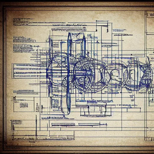 Prompt: blueprint of time machine, Da Vinci blueprints
