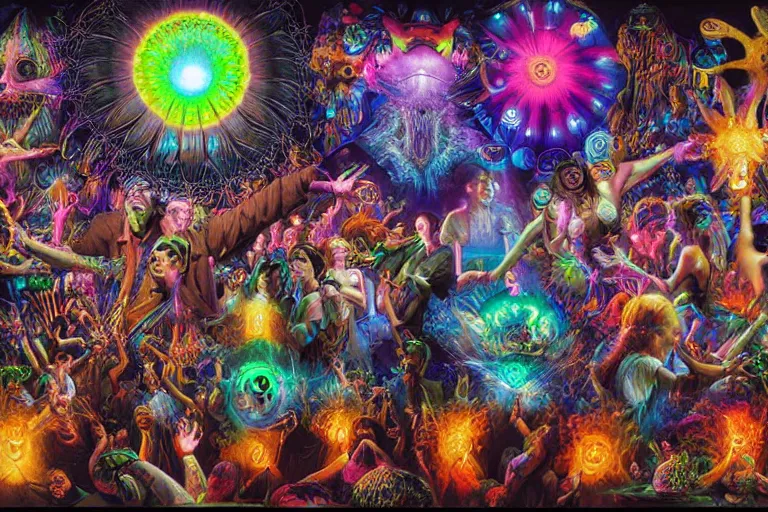 Image similar to rave dance party by artgerm, steve argyle, ernst haeckel, david a. hardy, oyama kojima, phil koch, annie leibovitz, benoit mandelbrot, dan mumford, bruce pennington, mimmo rotella