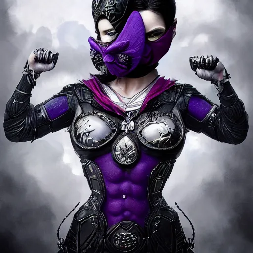 Image similar to actionism, soft painting curiosities carnival, beautiful cat woman in full nightshade armor, symmetry accurate features, focus, very intricate ultrafine details, black white purple volumetric clouds, award winning masterpiece, octane render 8 k hd, tom bagshaw artstyle