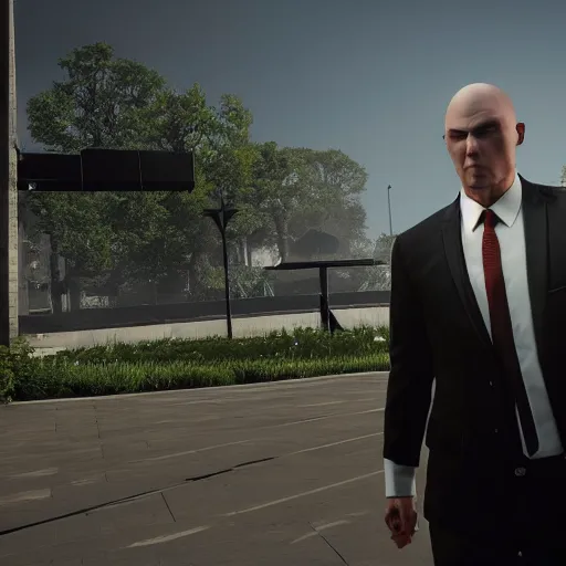 Image similar to agent 4 7 crashing his own funeral, hitman, unreal engine 5, 4 k, anti aliasing