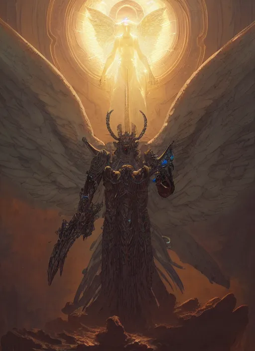 Image similar to masterpiece concept art, rebulon the ancient arch angel - demon, by greg rutkowski and geof darrow, 8 k, intricate detail, cinematic lighting, epic pose