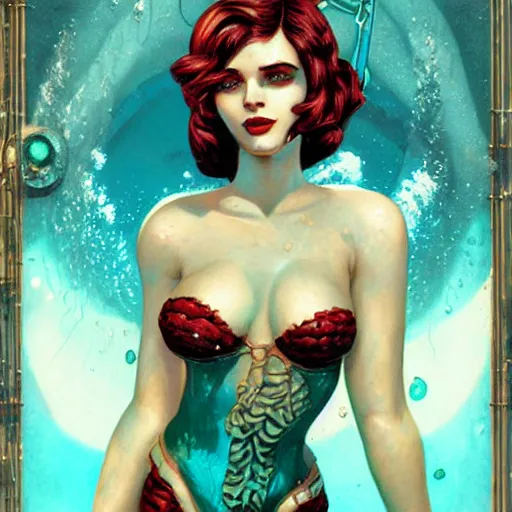 Prompt: lofi underwater bioshock biopunk bikini portrait, Pixar style, by Tristan Eaton Stanley Artgerm and Tom Bagshaw.