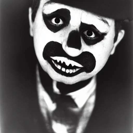 Image similar to portrait of clown by diane arbus, black and white photography