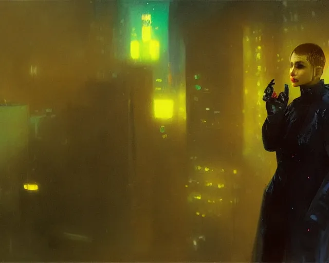 Image similar to 2 0 1 8 blade runner movie still girl look at the cityscape from roof perfect face fine realistic face pretty face reflective polymer suit tight neon puffy jacket blue futuristic sci - fi elegant by denis villeneuve tom anders zorn hans dragan bibin thoma greg rutkowski ismail inceoglu illustrated sand storm alphonse mucha