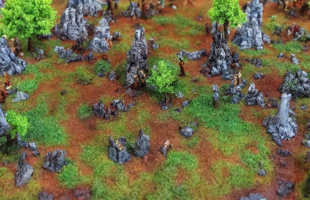 Image similar to fantasy terrain with unreal trees of different colours