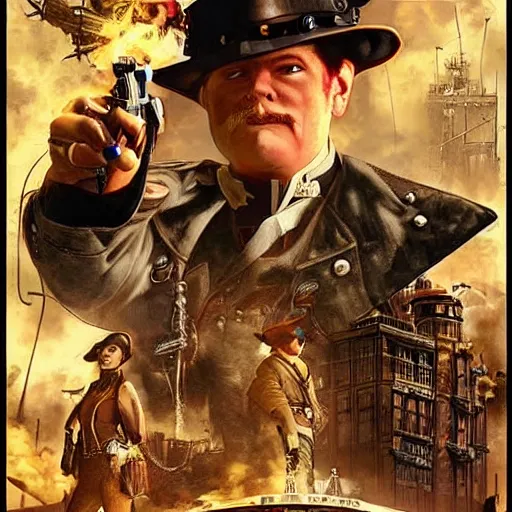 Image similar to steampunk action adventure movie poster by drew struzan,