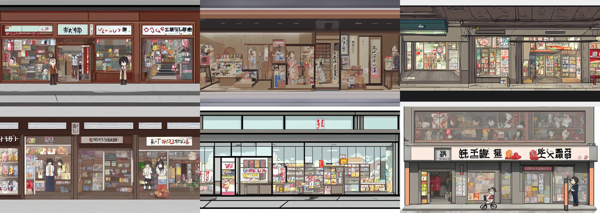 Prompt: front view of a japanese storefront, trending on pixiv