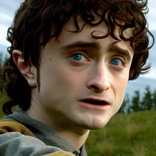 Image similar to Daniel Radcliffe as Frodo, cinematic film still