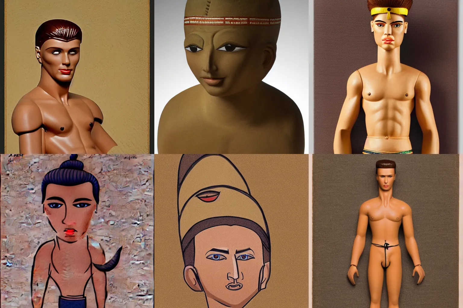 Prompt: ken doll, illustration, art in the style of Mesopotamia 3000 to 4000 BCE