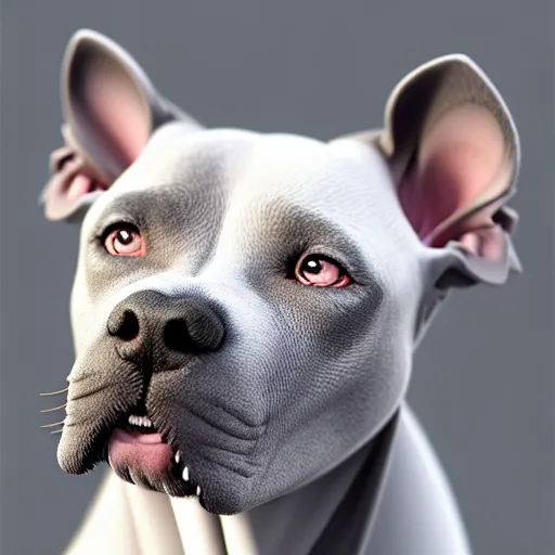 Image similar to photo of a skinny dark gray coat pit bull with a white paws and a white nose! highly detailed, animated digital matte painting, beautiful eyes!, pretty face!!, trending on artstation symmetry, concept art, sharp focus, illustration, art by! ilya kuvshinov!!, octane render