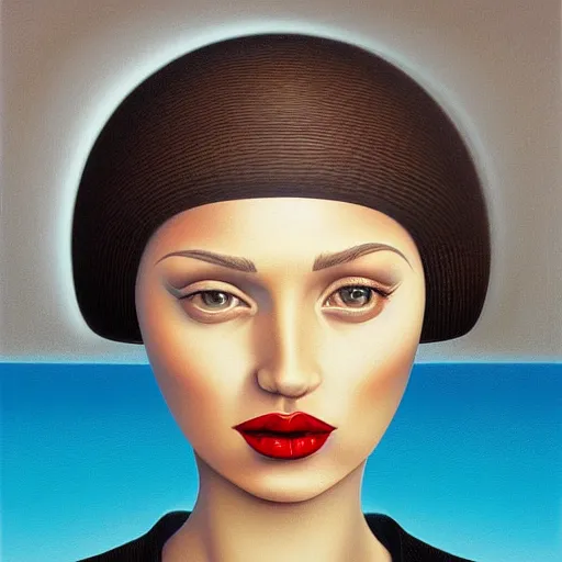 Image similar to skeuomorphic, detailed painting, behance contest winner, an ultrafine detailed painting by rafal olbinski, pop surrealism, a painting of a woman, minimalist, airbrush art, very detailed