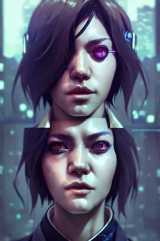 Prompt: hyperdetailed close portrait of a woman in a worn out suit in a cyberpunk city inspired by ross tran and wlop and masamune shirow and kuvshinov, concept art, intricate, photorealistic, octane render, rtx, hdr, unreal engine, dnd digital art by artgerm