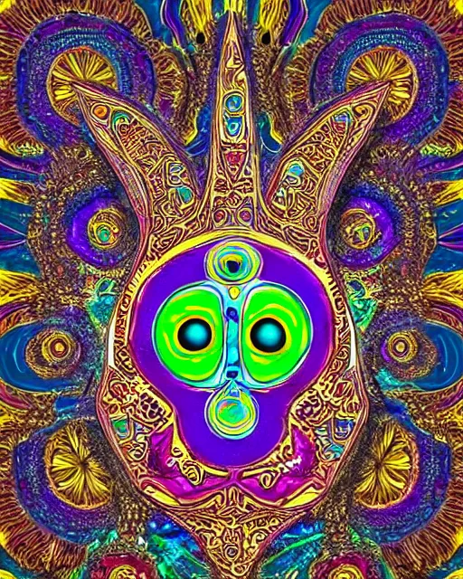 Image similar to hamsa cat with a single cyclops all-seeing eye intricate ceramic sculpture, drippy glazed dripping glaze Turkish Anatolian ceramic, highly detailed large sculpture object, finely hand painted intricate psychedelic op-art glitch patterned black colorful metallic decorative maximalist sculpted balanced, design by Felipe Pantone, isolated on white 8k octane render