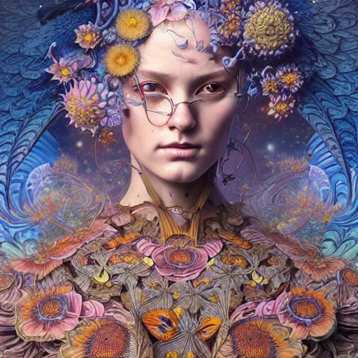 Image similar to hyper detailed masterpiece, floral pattern, jean giraud, digital art painting, matte painting, beautiful, psychedelic, artgerm, donato giancola, tom bagshaw