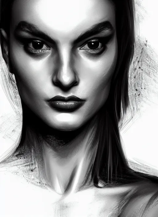 Prompt: up close portrait of a beautiful woman in black and white, photorealistic, upper body, in the style of kevin Kostic, art by diego fazio and diegoKoi and oscar Ukono and stanley lau, concept art, intricate, elegant, hyper sharp focus, artgerm, 8k highly detailed