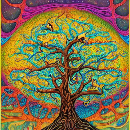 Image similar to tree of life painting by aaron brooks, chris dyer, android jones, and alex grey