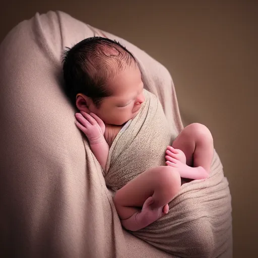 Prompt: a newborn baby with a body like a bodybuilder