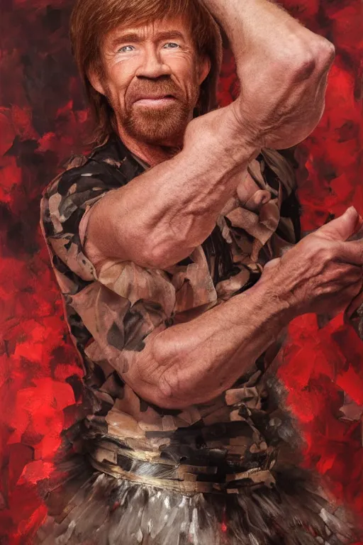 Prompt: Chuck Norris in a Tutu oil on canvas, Tutu intricate, portrait, 8k highly professionally detailed, HDR, CGsociety