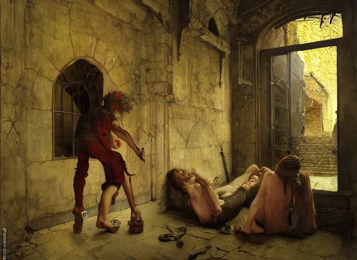 Image similar to oubliette. you are in an oubliette : a place where people and things are put to be forgotten by edgar maxence and caravaggio and michael whelan and delacroix style, artistic, intricate painting, cinematic lighting, hyper realistic, extremely detailed, vivid colors, establishing shot, dramatic lighting