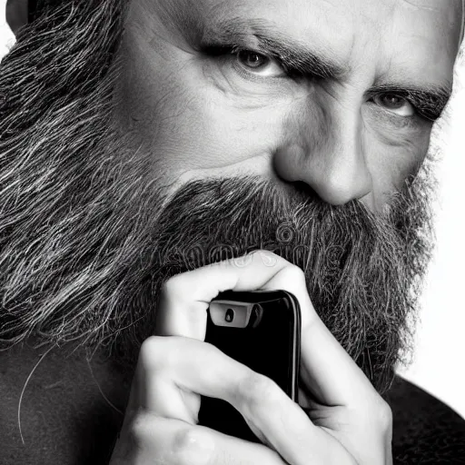 Image similar to Beautiful portrait photo Photograph of Odin using a smartphone, studio lights, stock photo