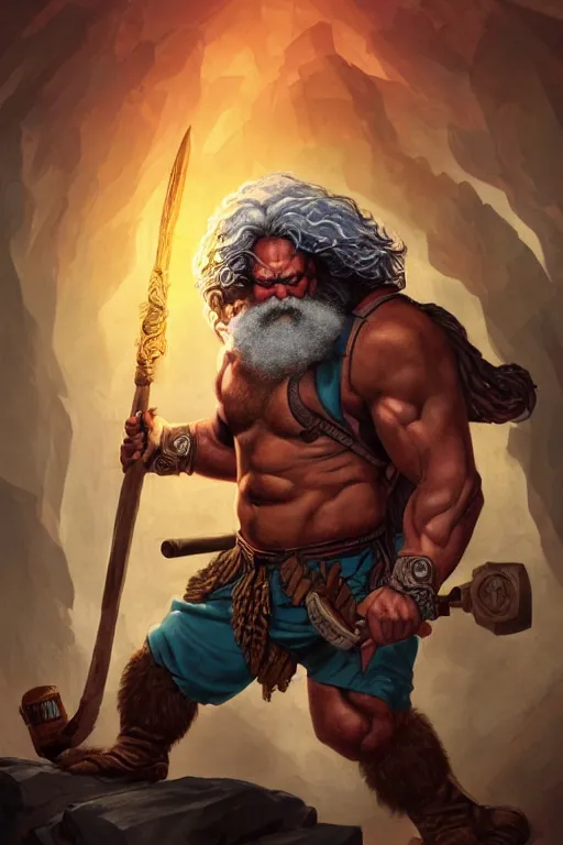 Image similar to character portrait of buff barbarian karl marx with a tattoo of an eye on the forehead, dungeons and dragons cover artwork, dynamic composition, dramatic lighting, trending on artstation, award winning art, stylized painting by sophie anderson, wayne barlowe, richard corben, concept art, 4 k, 8 k, gold and teal color scheme