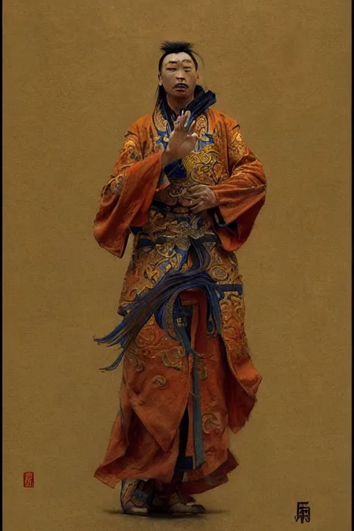 Image similar to taoist priest, character design, ancient china, painting by gaston bussiere, craig mullins, j. c. leyendecker, tom of finland