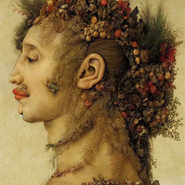 Image similar to a beautiful profile portrait of a beauty, leaves, by giuseppe arcimboldo, photo realistic, realistic materials.