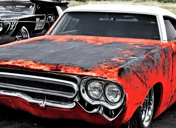 Prompt: muscle car built by rob zombie